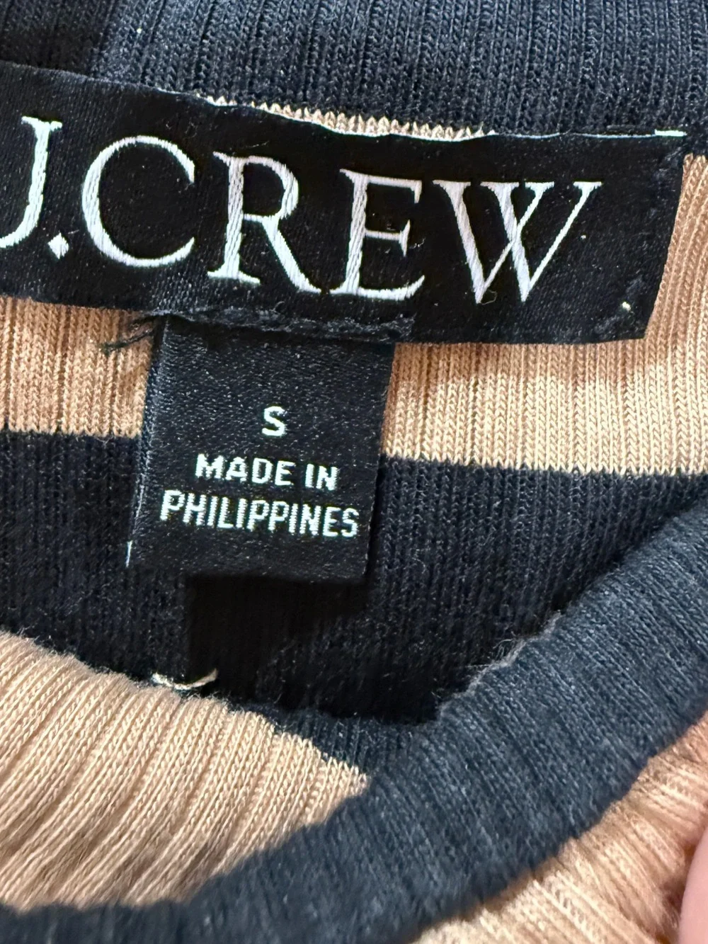 J. Crew Black & Tan Striped Ruffle Turtle Neck Long Sleeve Top Small